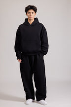 Men's black pullover hoodie with hood and front pouch pocket