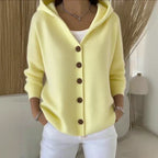 Women's hooded button cardigan with long sleeves