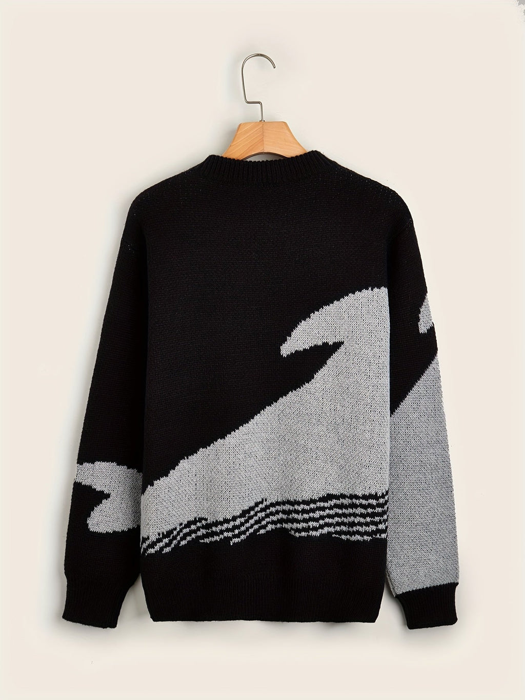 Men's crew-neck jumper with a large whale graphic and long sleeves