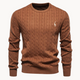 Men's cable-knit jumper with crew neck, long sleeves and chest emblem