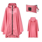 Patterned unisex hooded rain poncho with zip front and matching pouch