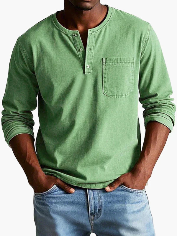 Men's long sleeve Henley shirt with chest pocket