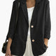 Women's navy blazer with notched lapels and front buttons