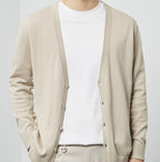 Men's slim fit V-neck button cardigan with long sleeves and ribbed trims