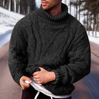Men's cable knit roll neck jumper with long sleeves