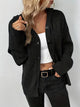 Women's hooded knitted cardigan with button front, long sleeves and ribbed cuffs