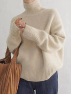 Women's plain turtleneck sweater with ribbed collar and cuffs