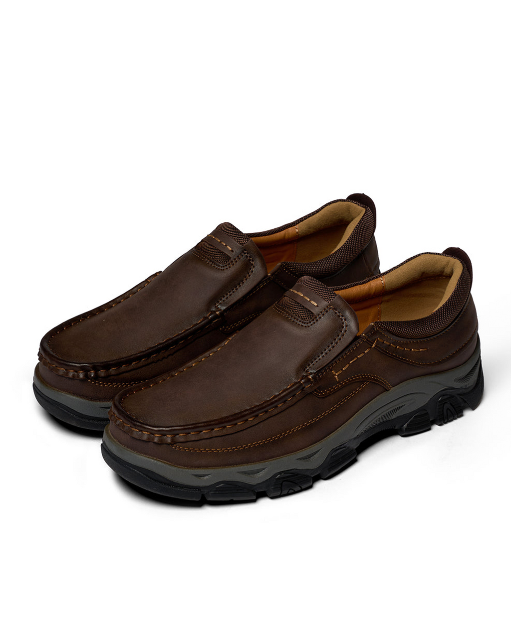 Men's casual moc toe loafers with chunky treaded soles