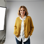 Women's textured knit button cardigan with round neckline, long sleeves and chest pocket