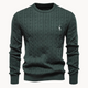 Men's cable-knit jumper with crew neck, long sleeves and chest emblem