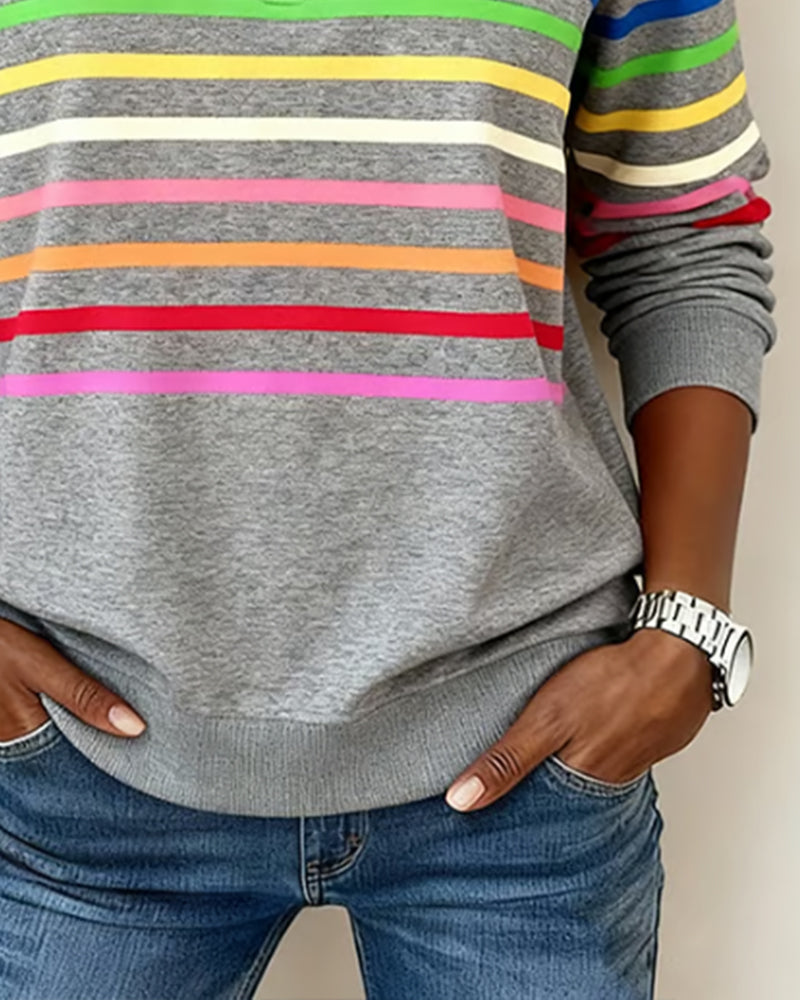 Women's striped quarter zip sweatshirt with mock neck