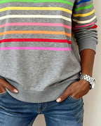 Women's striped quarter zip sweatshirt with mock neck