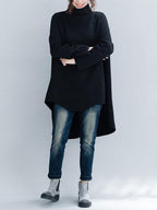 Women's loose turtleneck sweatshirt with long sleeves and a hi-low hem
