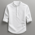 Men's textured Henley shirt with mandarin collar and button placket