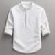 Men's textured Henley shirt with mandarin collar and button placket