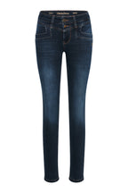 Women's dark blue slim fit jeans with cuffed hems