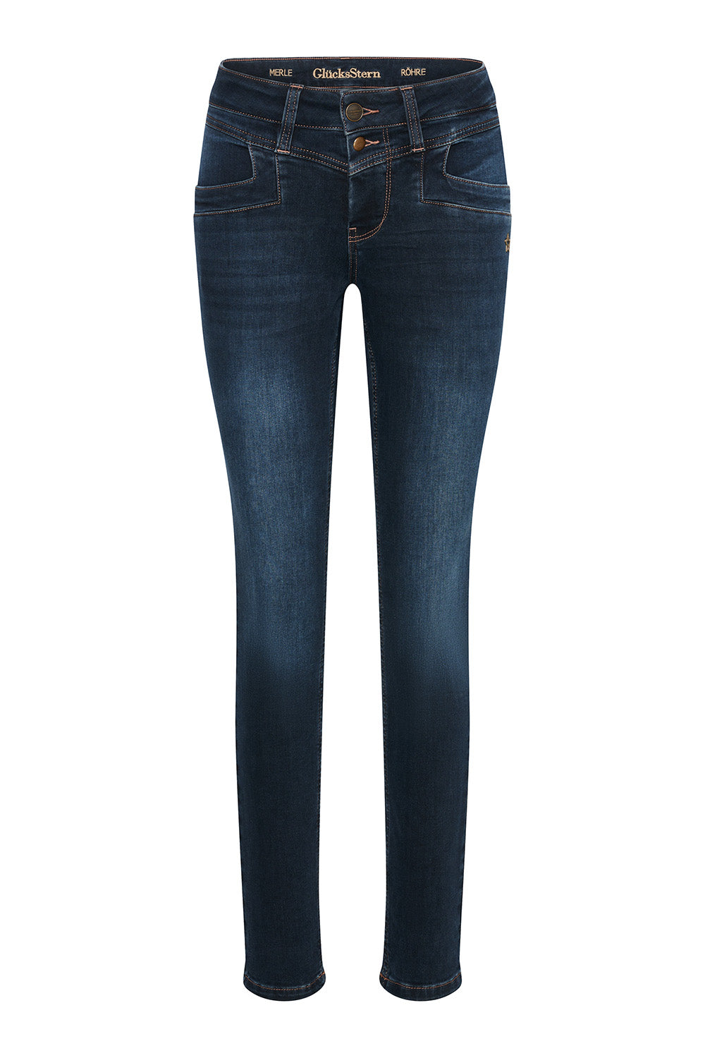 Women's dark blue slim fit jeans with cuffed hems