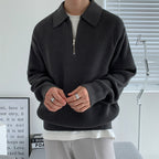 Men's ribbed half-zip sweater with pointed collar in grey and black options