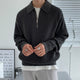 Men's ribbed half-zip sweater with pointed collar in grey and black options