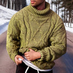Men's cable knit roll neck jumper with long sleeves