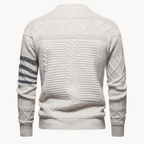 Men's cable knit crew neck jumper with patterned sleeves