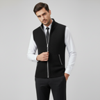 Men's knitted zip-front vest with high collar and pockets