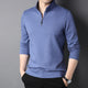 Men's plain long-sleeved quarter-zip sweater with a raised mock neck