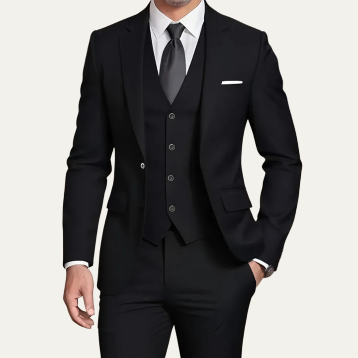 Men's three-piece slim fit suit with blazer waistcoat and trousers