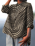 Women's abstract black and light striped shirt with button front
