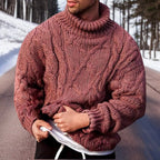 Men's cable knit roll neck jumper with long sleeves
