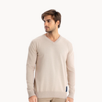 Men's long-sleeve V-neck sweater with ribbed trims