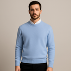 Men's oversized plain crew-neck sweater with ribbed trims