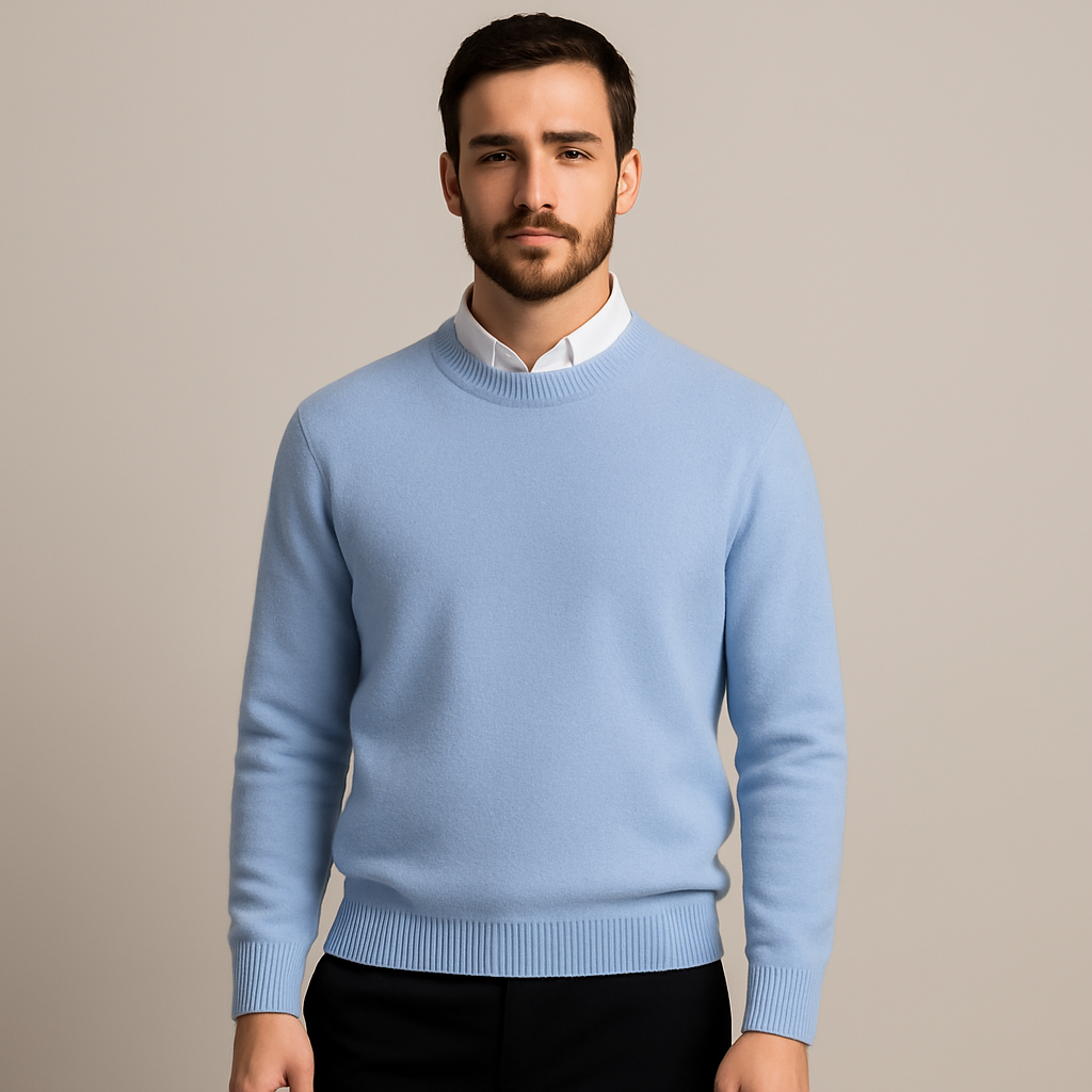 Men's oversized plain crew-neck sweater with ribbed trims