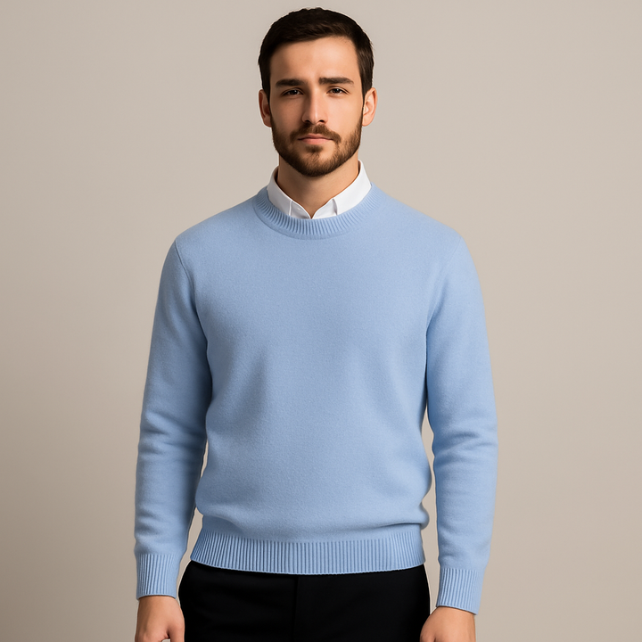 Men's oversized plain crew-neck sweater with ribbed trims