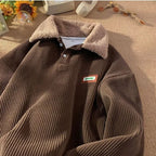 Men's ribbed polo jumper with contrasting fleece collar and button placket