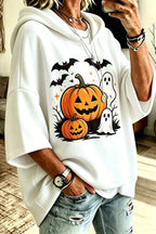 Women's oversized hooded top with pumpkin, bat and ghost Halloween graphic