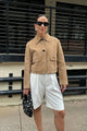 Women's sand suede jacket with collar and flap pockets