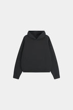 Men's black pullover hoodie with hood and front pouch pocket