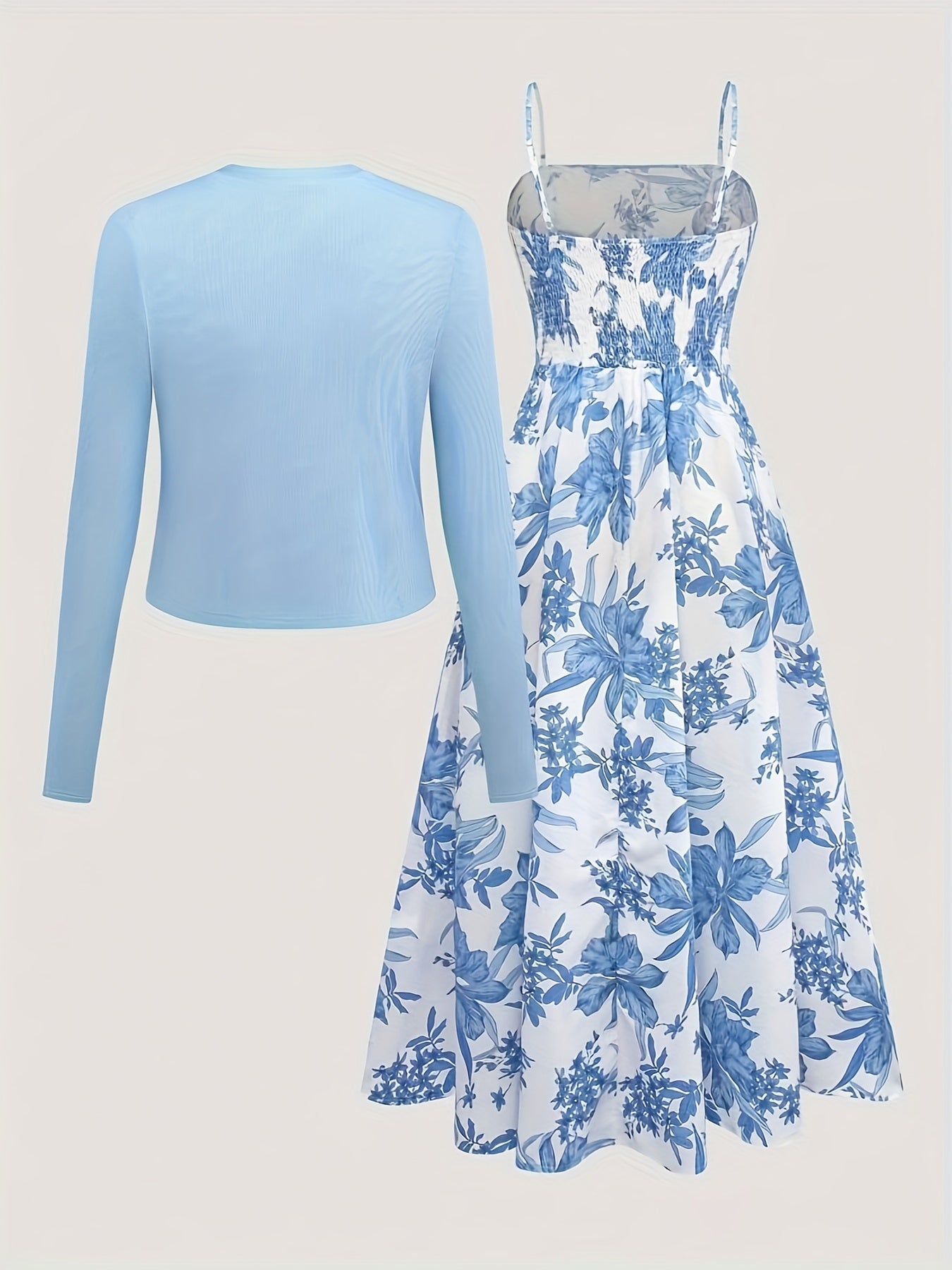 Women's floral midi dress with sweetheart neckline and matching long-sleeve cardigan