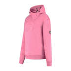 Women's pink hooded sweatshirt with long sleeves and ribbed trims