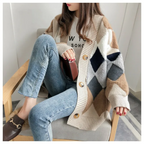 Women's geometric knit cardigan with buttons and long sleeves