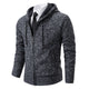 Men's textured zip cardigan with hooded collar and ribbed trims