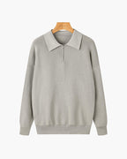 Men's ribbed half-zip sweater with pointed collar in grey and black options