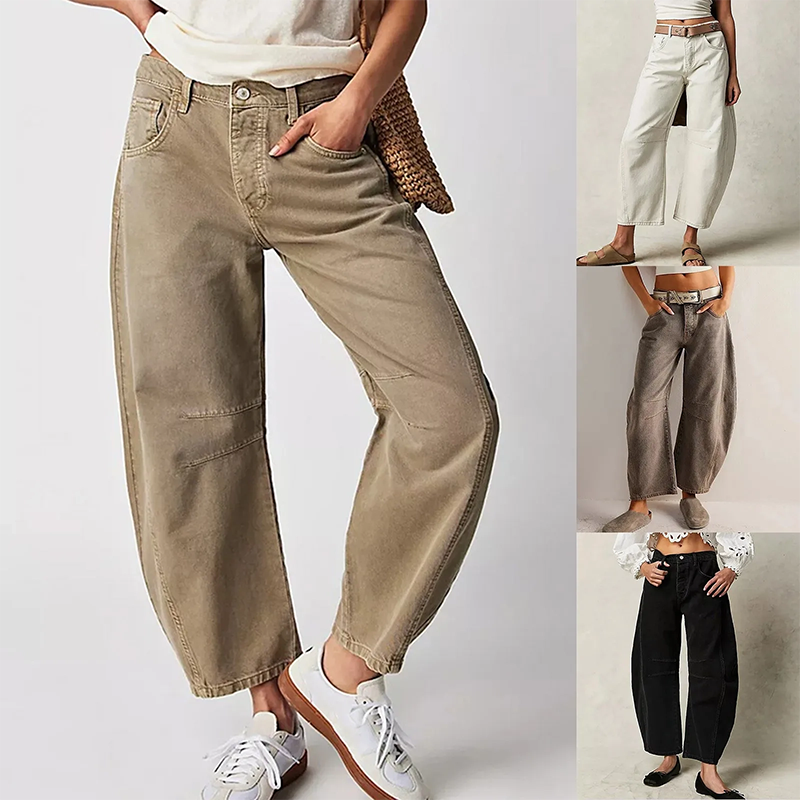 Women's high-waist cropped wide-leg trousers with front pockets