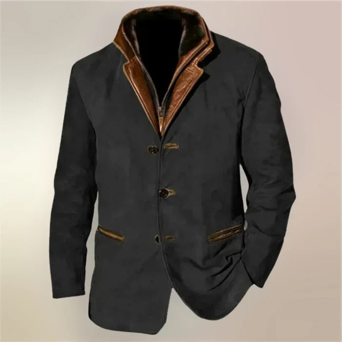Men's vintage suede-look jacket with layered collar and button front