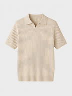 Men's short-sleeve ribbed polo shirt with open collar