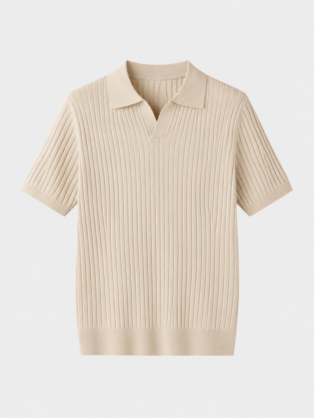 Men's short-sleeve ribbed polo shirt with open collar