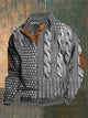 Men's patterned cable knit sweater with button collar