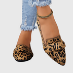 Women's leopard print loafers with pointed toes and bow details