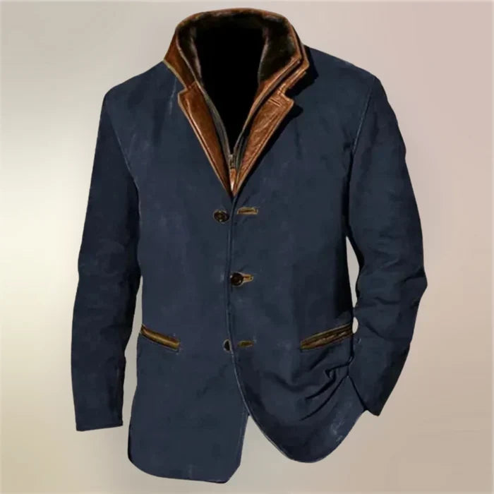 Men's vintage suede-look jacket with layered collar and button front